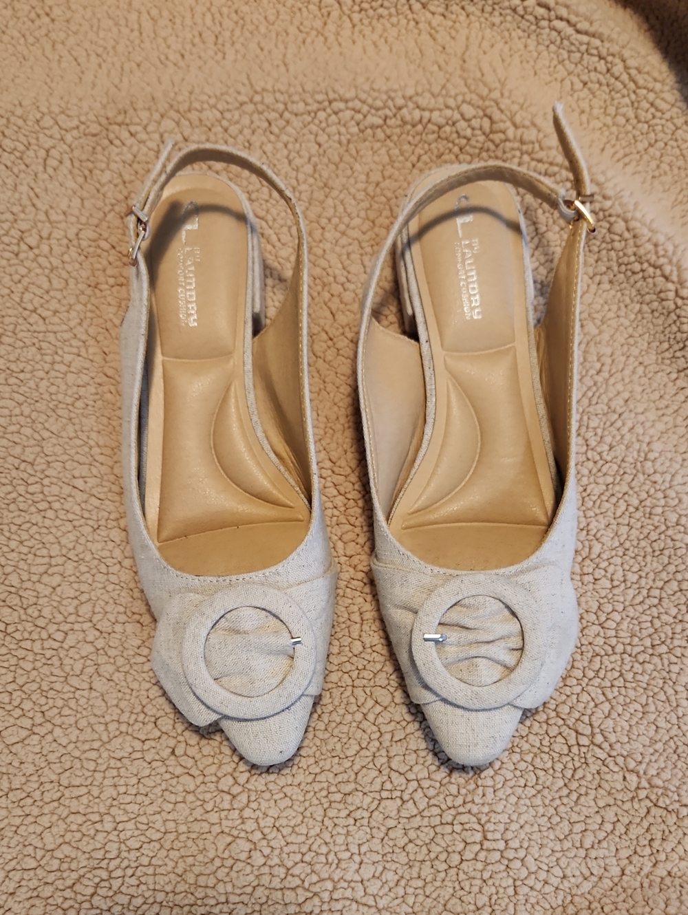 ByLaundry Natural Pointed Slingback Flatwith Oversized Buckle Detail